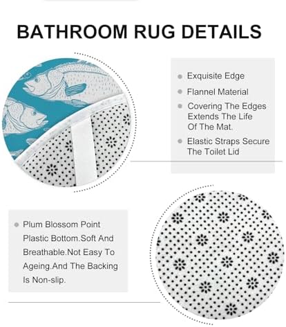 4PCS Cartoon Fish Bathroom Shower Curtains with Non-Slip Mat