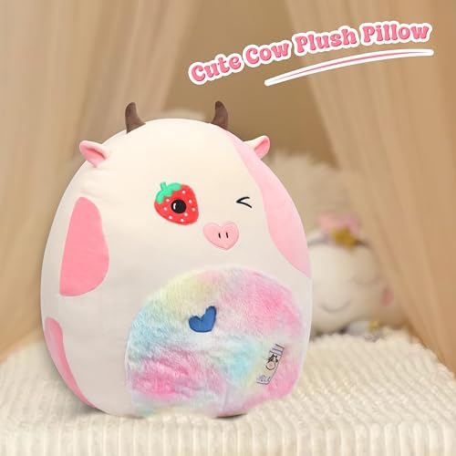 20-Inch Strawberry Cow Plush Pillow