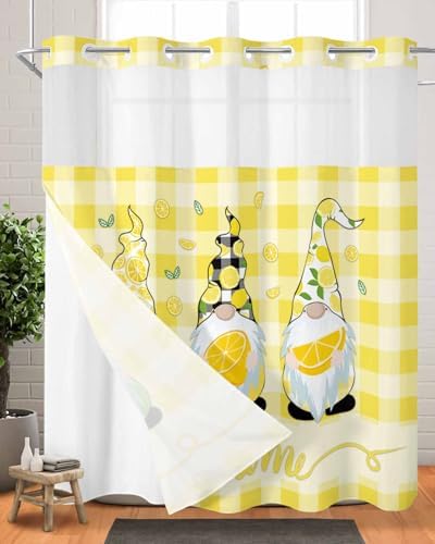 TocaHome No Hook Yellow Buffalo Check Shower Curtain Set