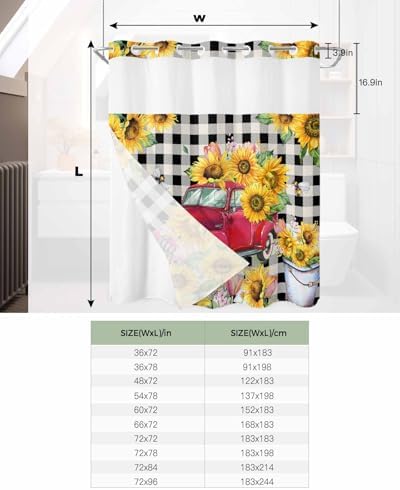 Stunning Bathroom shower curtains Red Truck Pull Sunflowers Waterproof Unique Design