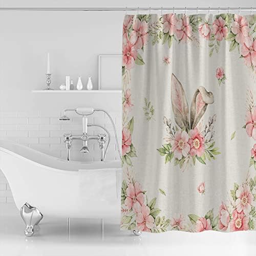 36x78 inch bunnies and flowers waterproof shower curtain set machine washable bathroom