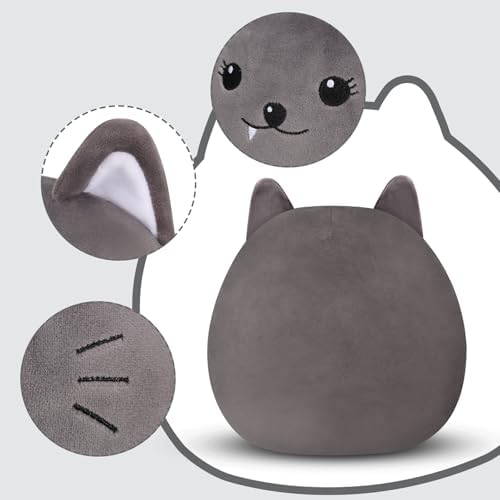Cute Gray 10-Inch Plush Cat Pillow for Kids