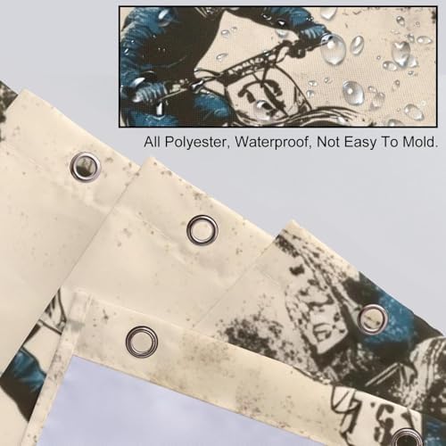 Blue Boys Motorcross Themed Shower Curtain Set - Rustic Stylish Bathroom Curtain