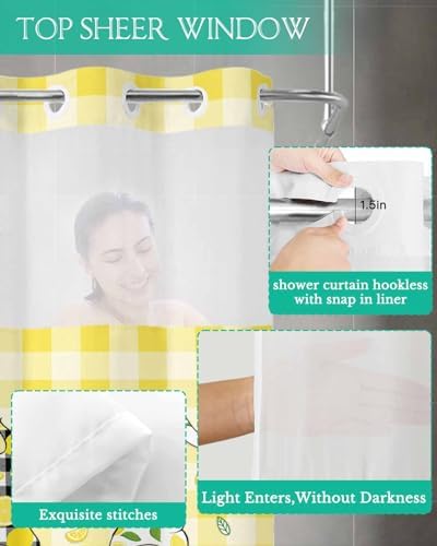 TocaHome No Hook Yellow Buffalo Check Shower Curtain Set