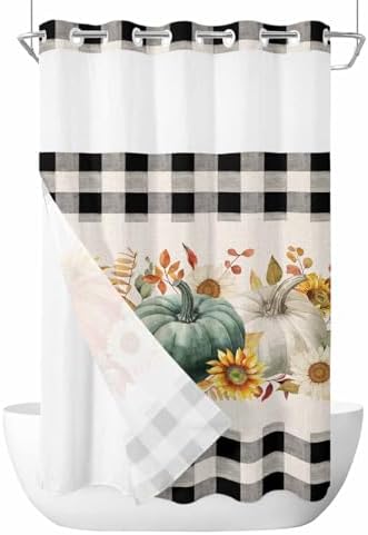 No Hook Cloth Fabric Shower Curtain Set