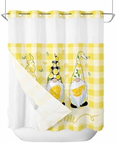 TocaHome No Hook Yellow Buffalo Check Shower Curtain Set