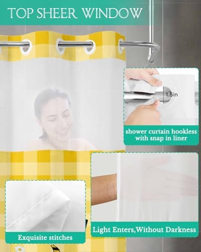 TocaHome No Hook Shower Curtain with Snap Liner Set