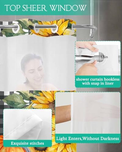 No Hook Cloth Fabric Shower Curtain with Snap-in Liner Set