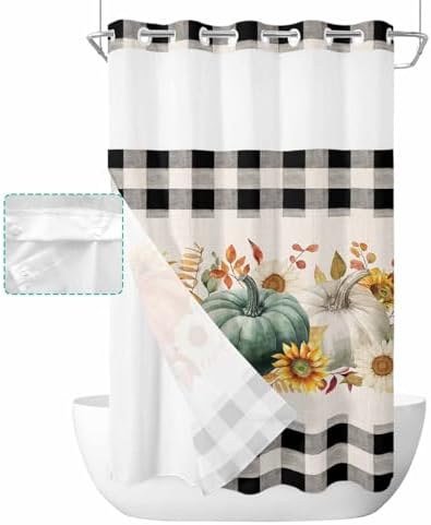 No Hook Cloth Fabric Shower Curtain Set