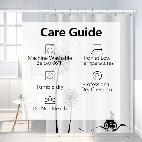 White Boho Shower Curtain Black Dandelions Waffle Shoot Curtains 72x72inches