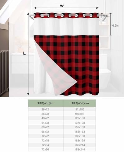 Luxurious Buffalo Plaid Bath Shower Curtain Waterproof 72x72 with Window Transparency