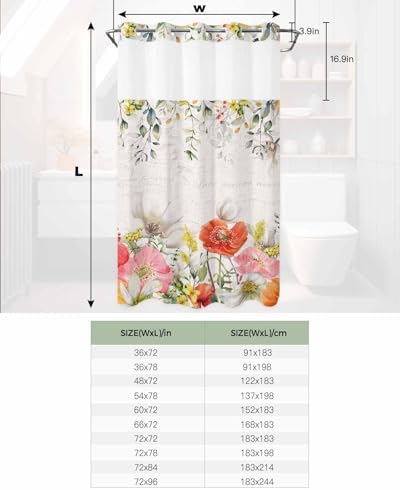 TocaHome No Hook Picks and Peaks See Through Window Waterproof Shower Curtain Set