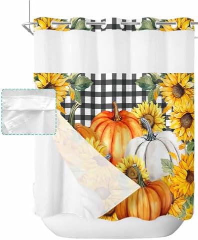 No Hook Cloth Fabric Shower Curtain with Snap-in Liner Set