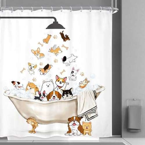 Adorable Hilarious DogCurtainsPack-in-ShowerPhewx72inchPoly-Washable-WaterproofPacks