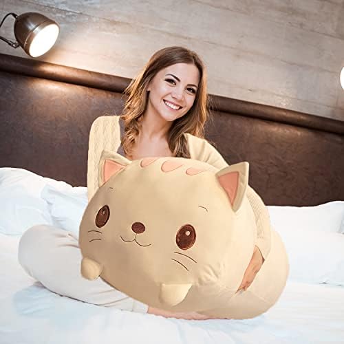 Soft White Cat Plush Pillow 335 Inch Cylindrical Stuffed Animal Toy