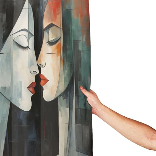 Kissing Girl Boho Shower Curtain Set Oil Painting Red Black