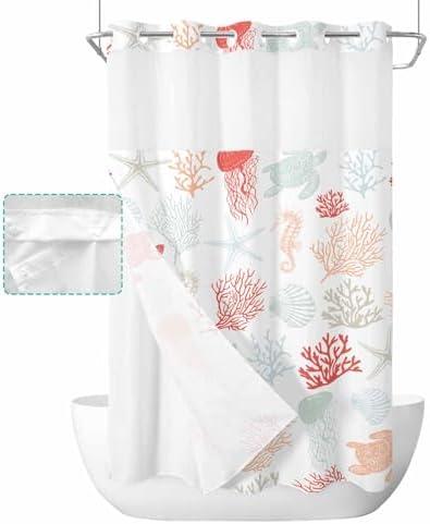 Waterproof Summer Shower Curtain with Snap-On Liner 54x78 inch