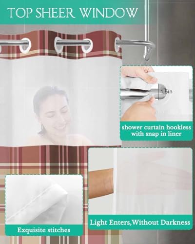TocaHome Green Red Stripe Shower Curtain Set with Snappable Liner