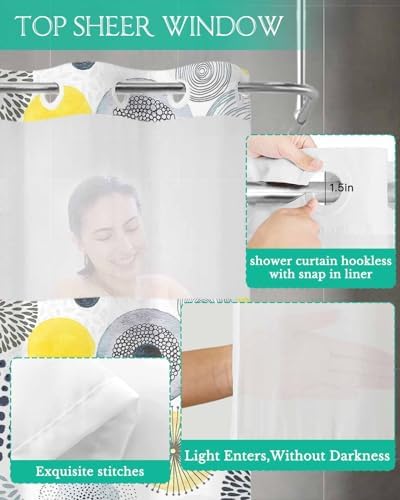 No Hook Waterproof Shower Curtain with Snap-In Liner