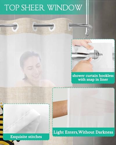 TocaHome No Hook Cloth Shower Curtain with Snap Liner Set