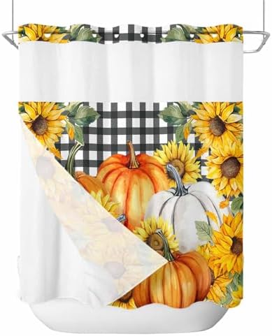 No Hook Cloth Fabric Shower Curtain with Snap-in Liner Set