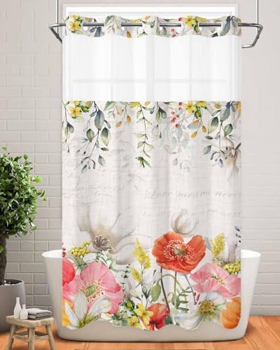 TocaHome No Hook Picks and Peaks See Through Window Waterproof Shower Curtain Set