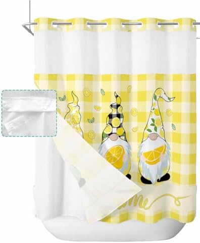 TocaHome No Hook Yellow Buffalo Check Shower Curtain Set