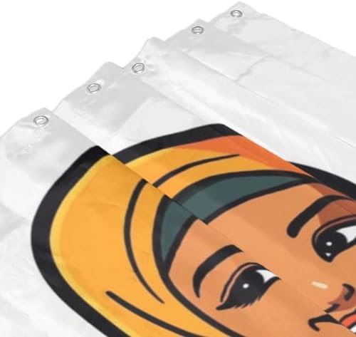 Daily Bohposes - Minimalistic fun cartoon girl shower curtain with 12 Hooks