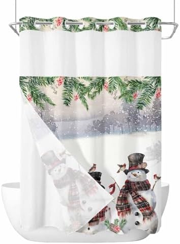 Winter Xmas Berry Birds Snowman Bath Curtain Set