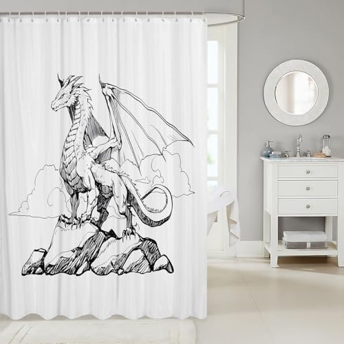Feelyou Cartoon Dragon Bath Curtain Personalized Kids Bathroom Accessories with Cutesy Design