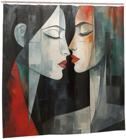 Kissing Girl Boho Shower Curtain Set Oil Painting Red Black