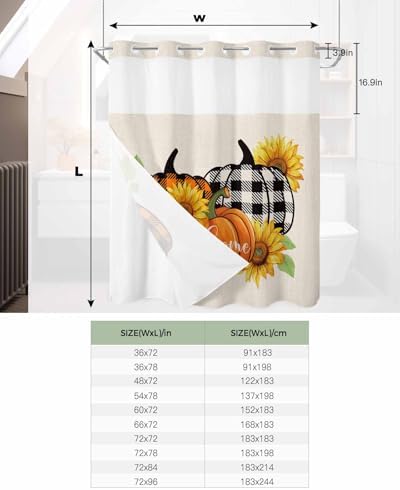 Fall Orange Pumpkin Shower Curtain Set No Hook Design Soft Durable