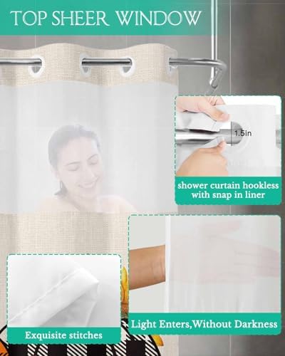 Fall Orange Pumpkin Shower Curtain Set No Hook Design Soft Durable