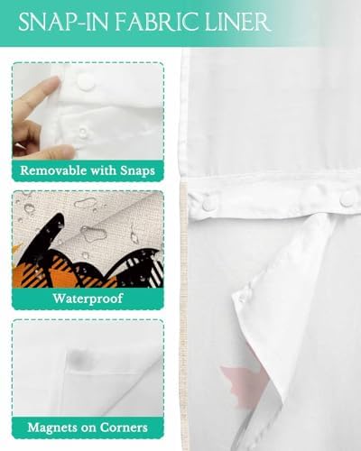 No Hook Fall Autumn Shower Curtains with Pumpkins and Maple Leaves