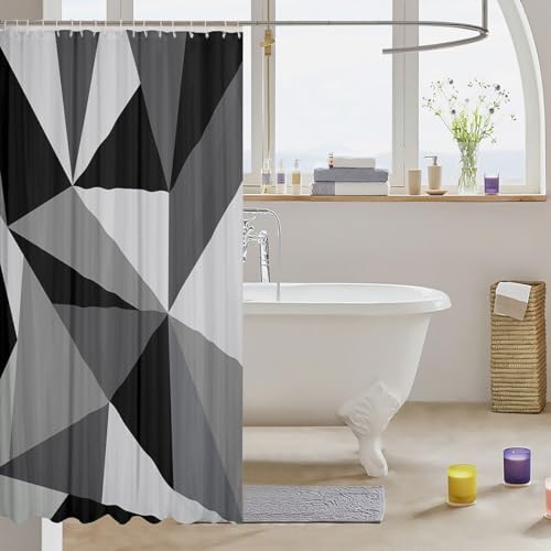 Jeffeloiu Black Grey Geometric Shower Curtain Set