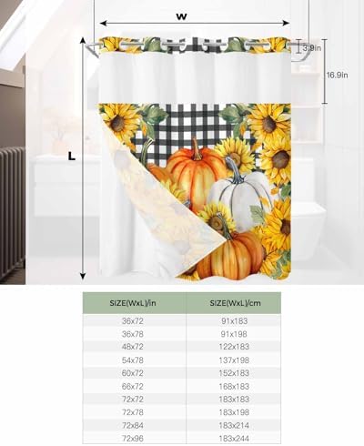 No Hook Cloth Fabric Shower Curtain with Snap-in Liner Set