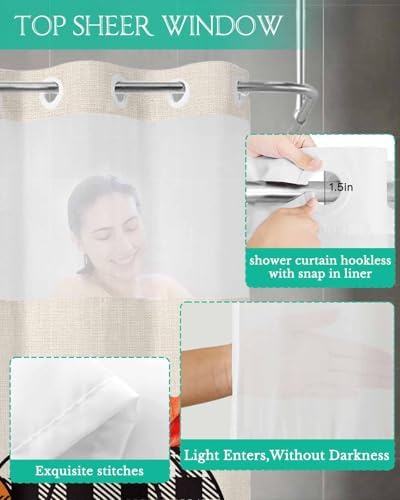 No Hook Fall Autumn Shower Curtains with Pumpkins and Maple Leaves