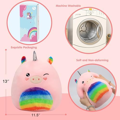 Easfan Rainbow Unicorn Plush Pillow