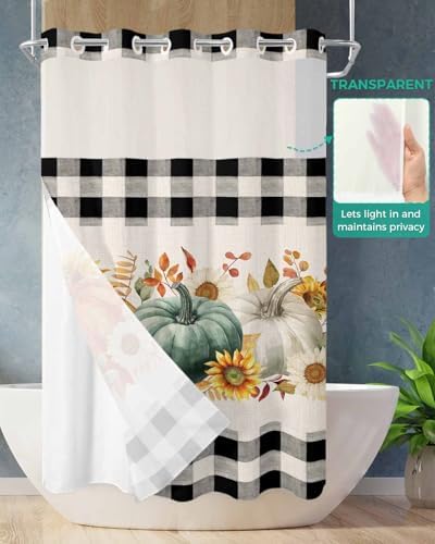 No Hook Cloth Fabric Shower Curtain Set