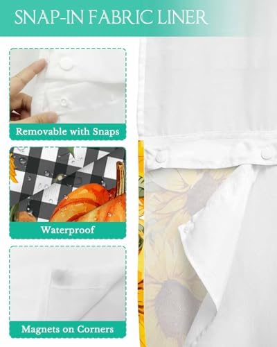 No Hook Cloth Fabric Shower Curtain with Snap-in Liner Set