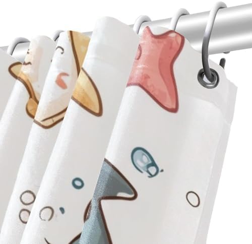 Cartoon Shark Starfish Girl Shower Curtain - 72x72 inches