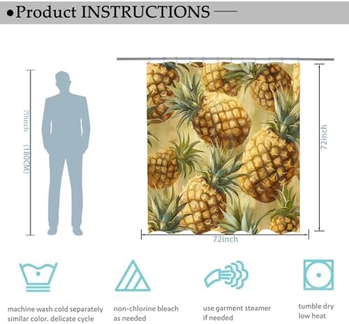 Golden Pineapples Waterproof shower curtain 72x72 inch
