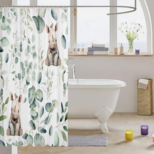 Adorable Rhino Shower Curtain Jungle Animal Bath Curtain