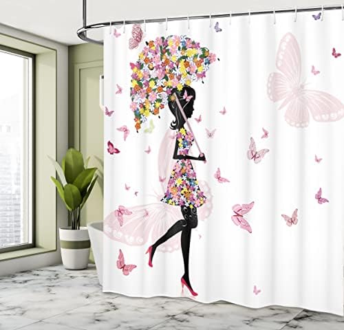 Ambesonne Feminine Shower Curtain with Hooks 69x84 Black Pink
