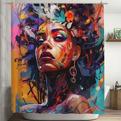 Abstract Girl Shower Curtain Set 72x72in Waterproof 12 Hooks