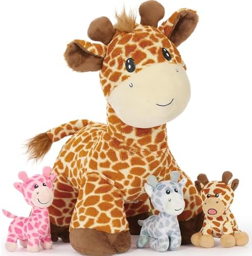 18in Tezituor Giraffe Stuffed Animal with 3 Cute Babies