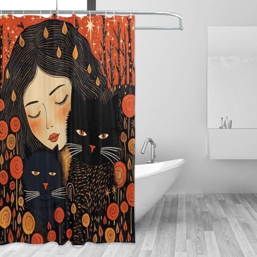 Striped Bath Shower Curtain Boho Design Red Flower Forest Starry Sky Set