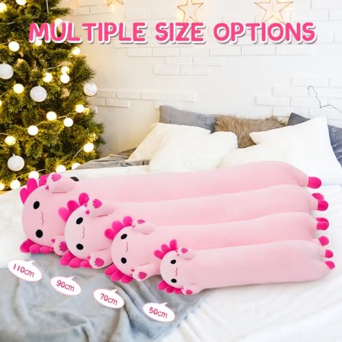 Axolotl Plush Toy - Cute Pink Long Plush Pillow for Kids and Adults