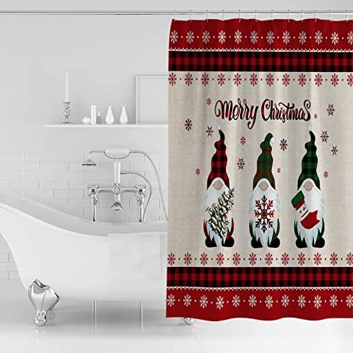 Merry Christmas Gnome Snowflake Shower Curtain Red Black Buffalo Plaid