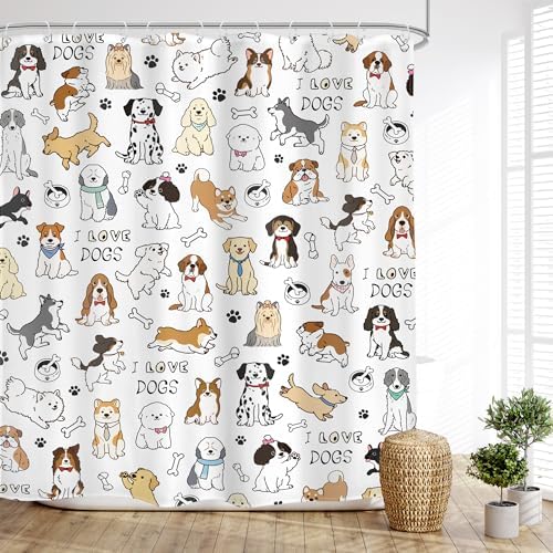 Glawry Dog shower curtain Cute Funny for Bath